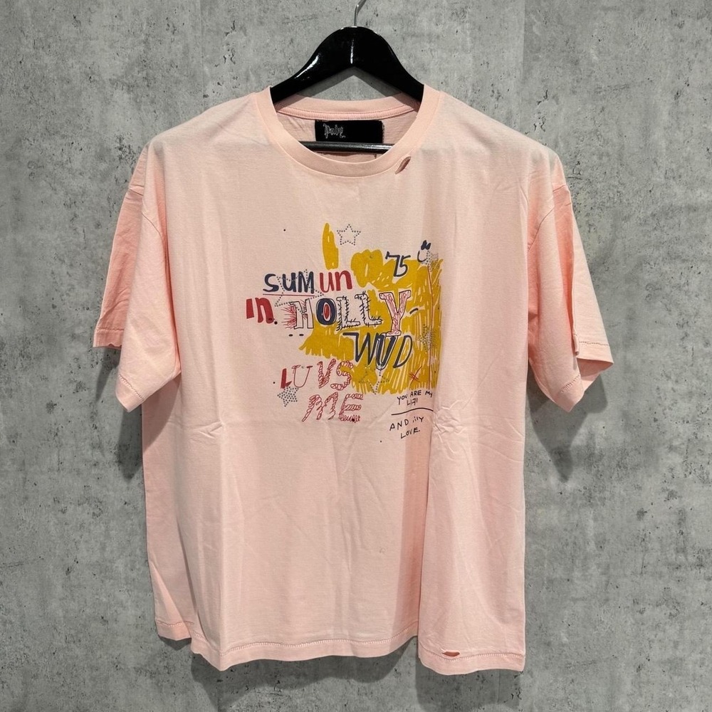 Paly Hollywood Luvs Me Graphic T-Shirt Pink Distressed Mens Size M
